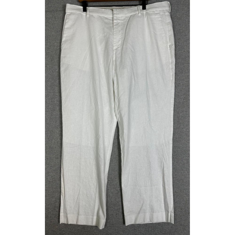 Perry Ellis Portfolio Pants Mens 38x30 White Modern Fit Linen Cotton